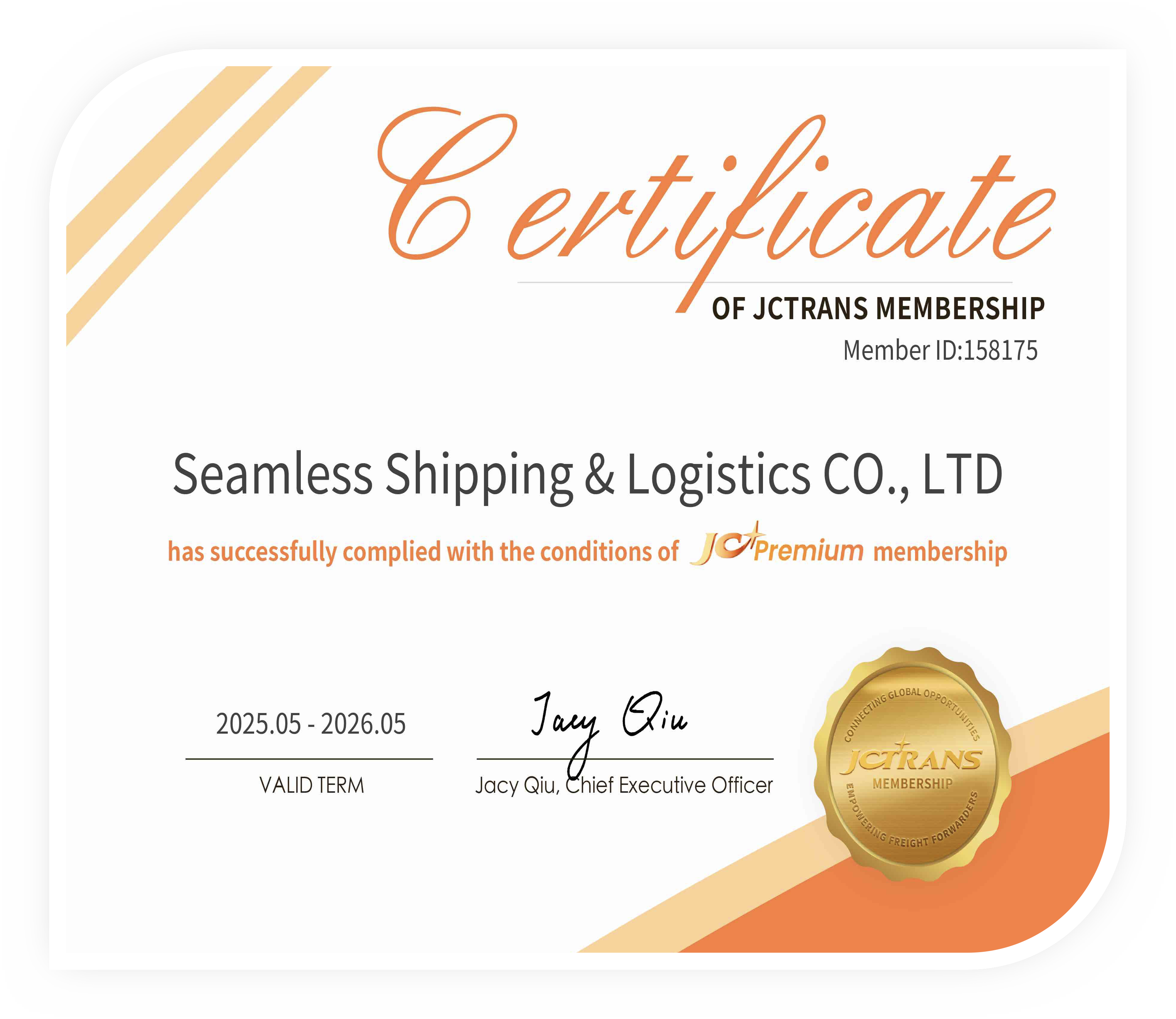 JC Trans Membership Certificate